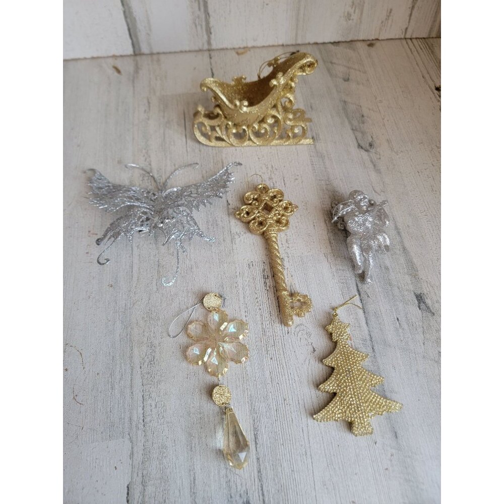 Unique glitter butterfly sleigh angel‎ tree ornament Xmas set